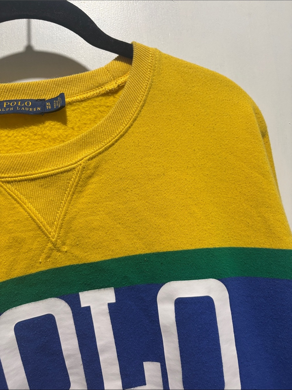 POLO RALPH LAUREN Colorblock stripe polo logo crewneck sweatshirt cotton size XL - Picture 4 of 6